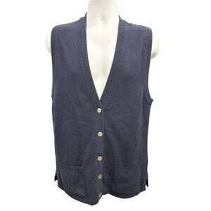 Vintage Lands End Fine 100% 2 Ply Cashmere Sweater Vest Medium Navy button